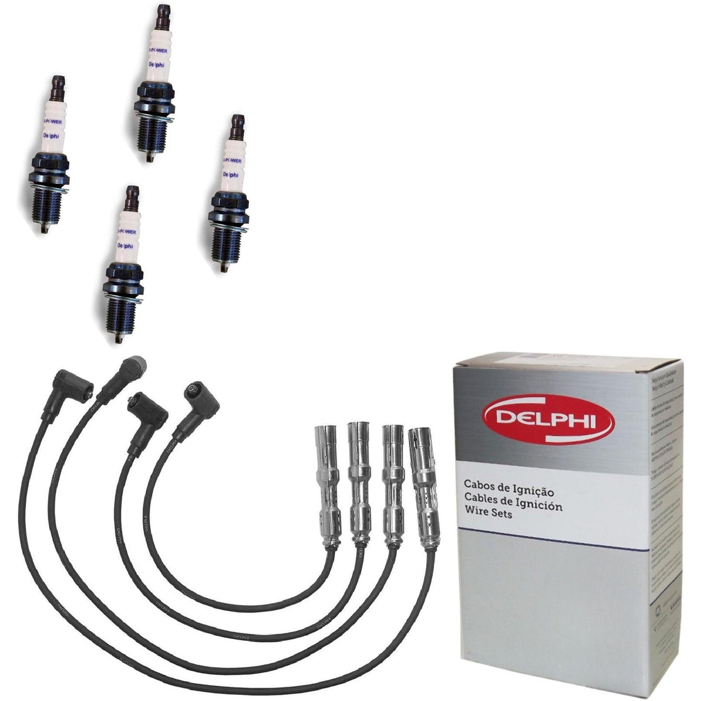 Kit Cabo de Vela e 4 Velas de Ignição D-Power - Delphi - XH70049/XS10554 - (1)