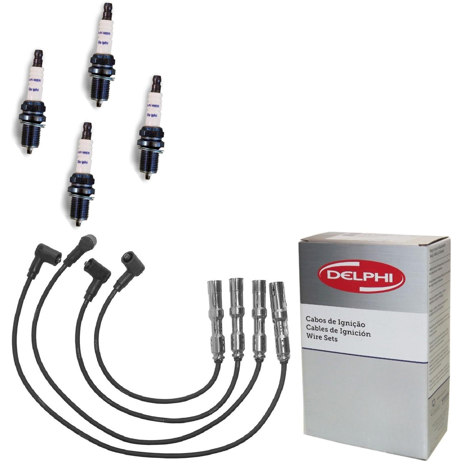 Kit Cabo de Vela e 4 Velas de Ignição D-Power - Delphi - XH70049/XS10554 - (1)