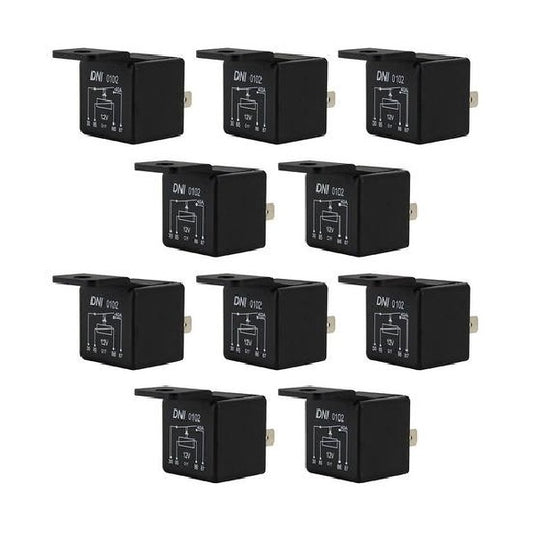 10 Relés Auxiliar Universal 12V 4 Terminais com Suporte - DNI 0102 - (1)