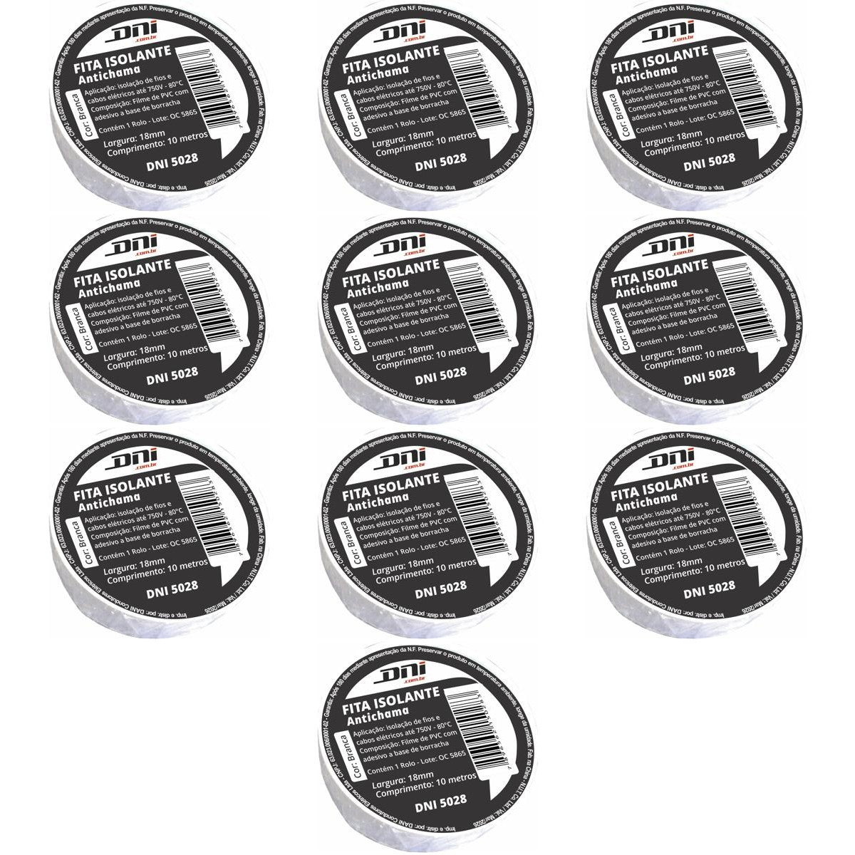 10 Fitas Isolante em PVC Branca Rolo 10 Metros - DNI 5028 - (1)