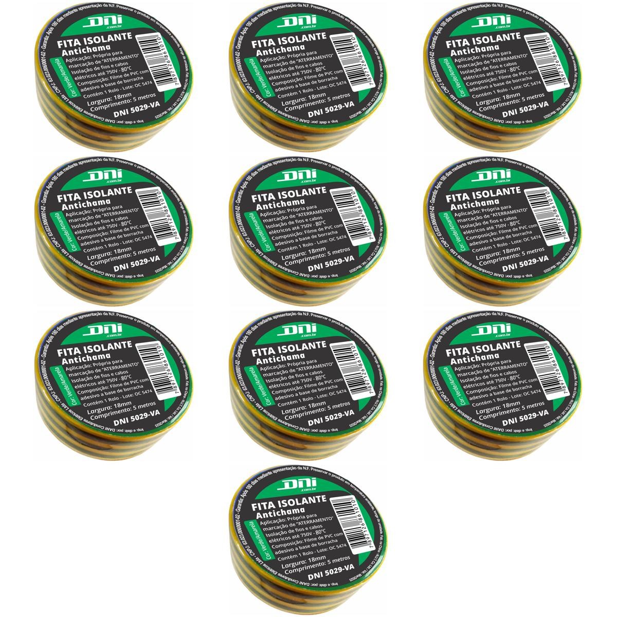 10 Fitas Isolante em PVC Verde Amarela Rolo 5 Metros - DNI 5029-VA - (1)