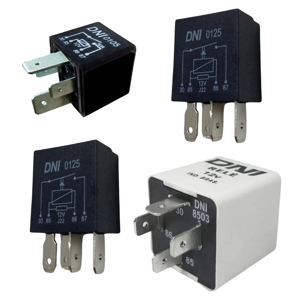 Kit 3 Relés Auxiliares e 1 Relé do Ar Condicionado 12V 4 Terminais - DNI 8503 - DNI 0125 - DNI 0105 - (1)