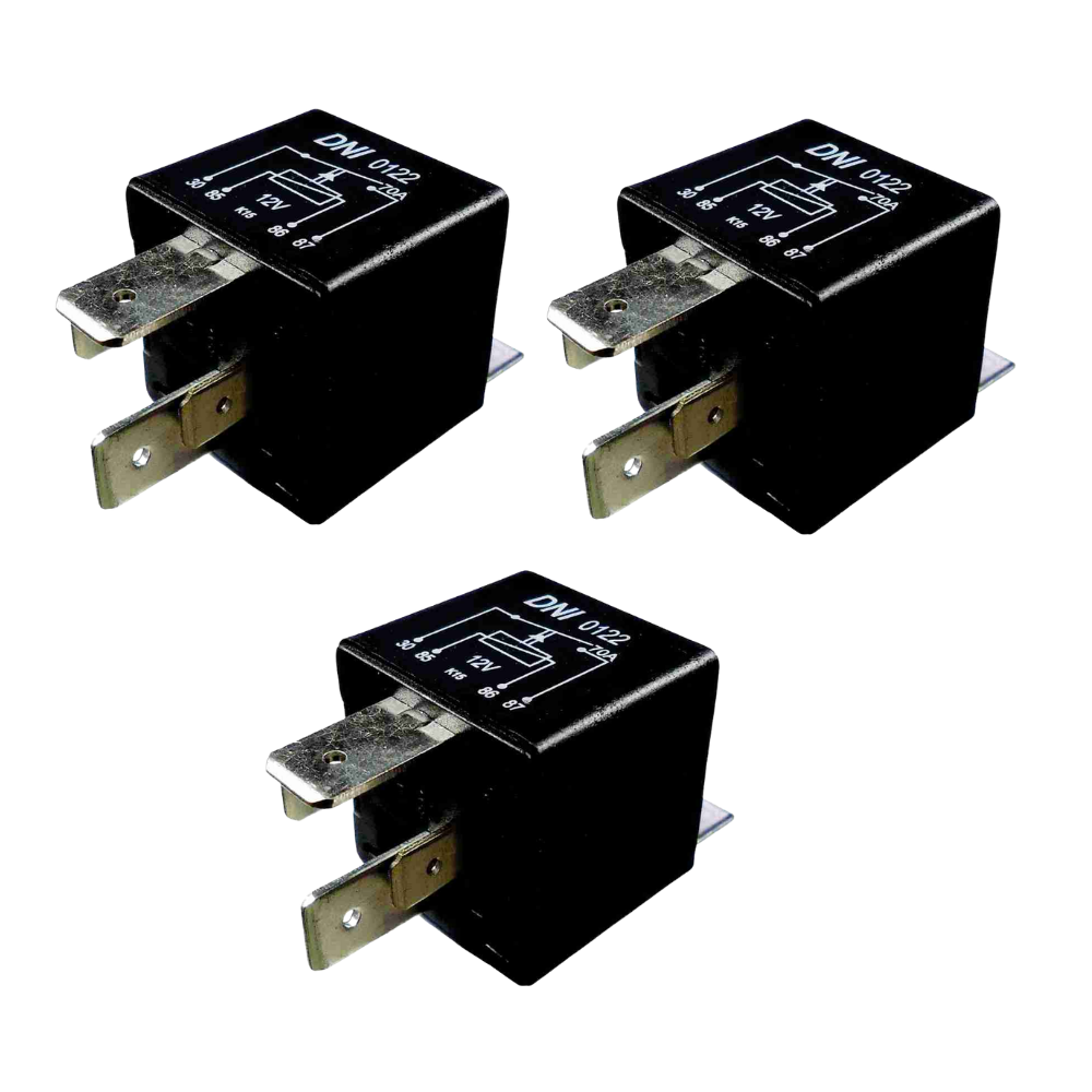 3 Relés Auxiliar 12V 4 Terminais 2 Largos - DNI 0122 - (1)