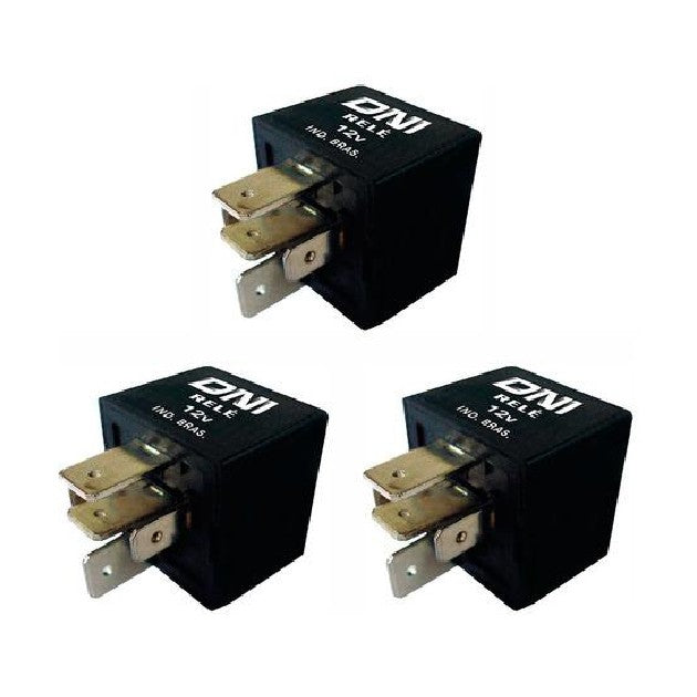 3 Relés Auxiliar 80A Reversor Selado 12V 5 Terminais Suporte Removível - DNI 8122 - (1)