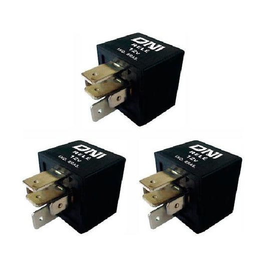 3 Relés Auxiliar 80A Reversor Selado 12V 5 Terminais Suporte Removível - DNI 8122 - (1)