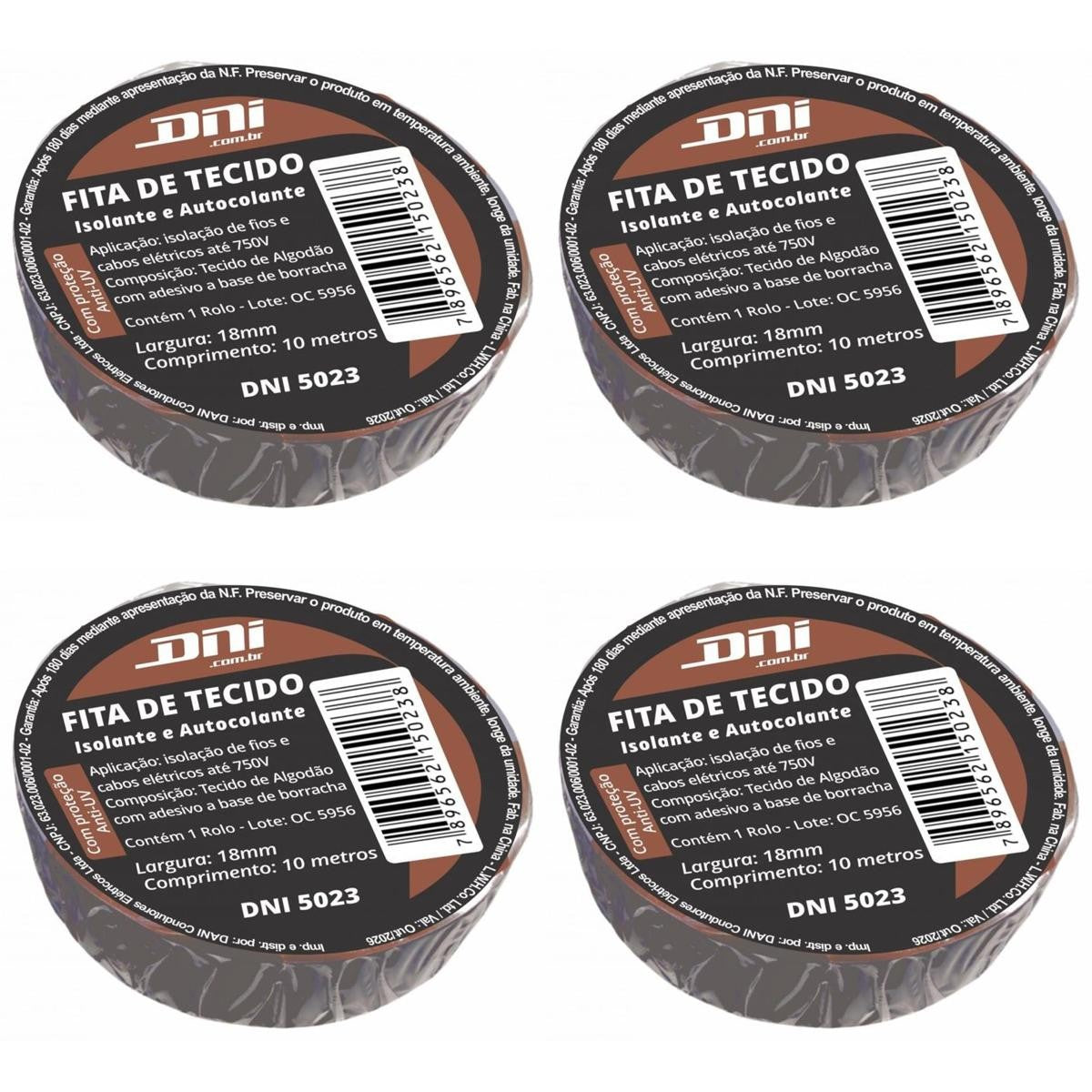 4 Fitas de Tecido Autocolante Preta Rolo 10 Metros - DNI 5023 - (1)