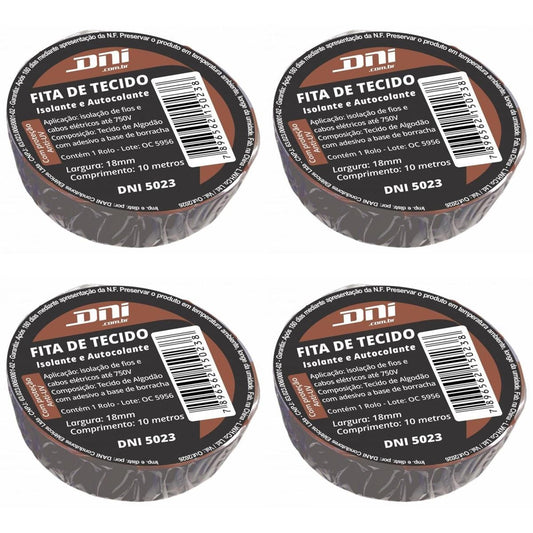 4 Fitas de Tecido Autocolante Preta Rolo 10 Metros - DNI 5023 - (1)