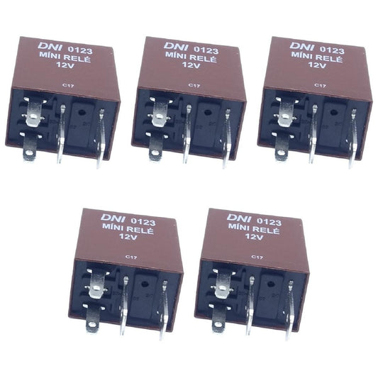 5 Mini Relés Auxiliar com Resistor 12V 4 Terminais - DNI 0123 - (1)