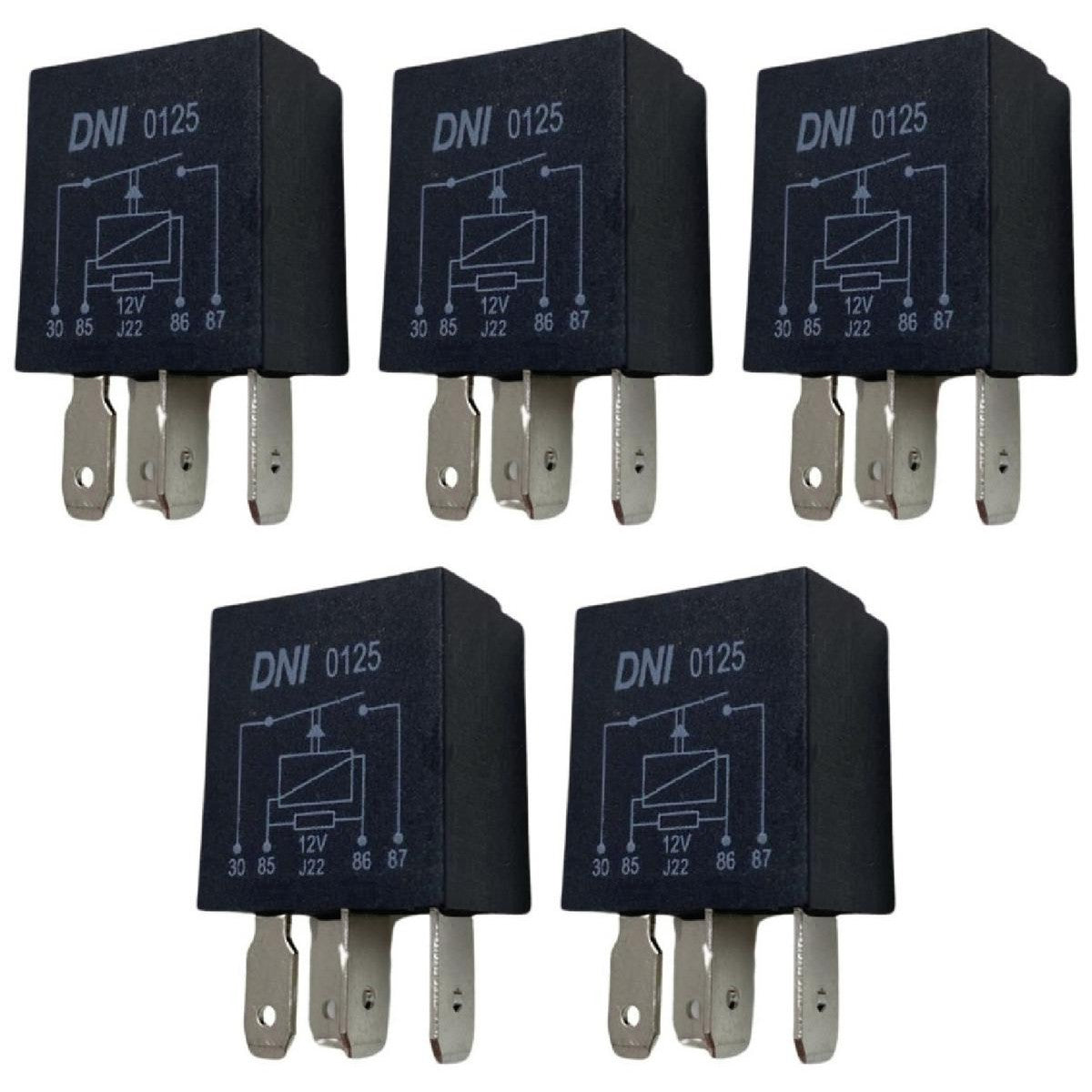 5 Mini Relés Auxiliar com Resistor 12V 4 Terminais - DNI 0125 - (1)