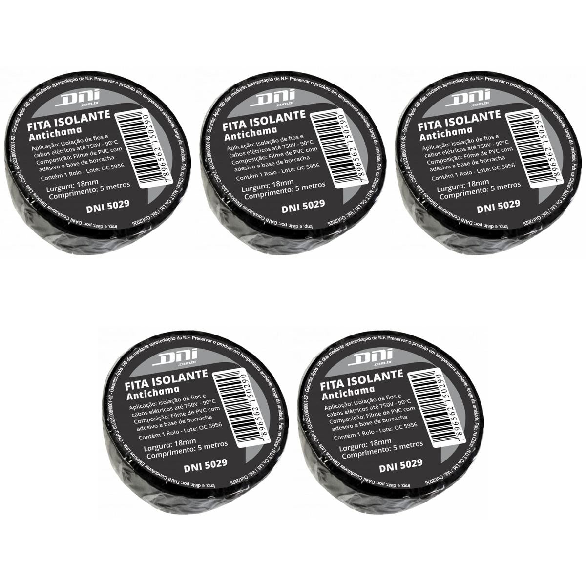 5 Fitas Isolante em PVC Preta Rolo 5 Metros - DNI 5029 - (1)