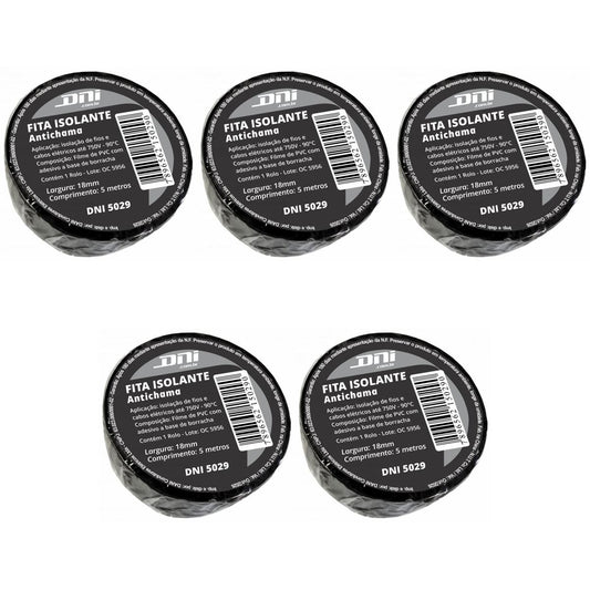 5 Fitas Isolante em PVC Preta Rolo 5 Metros - DNI 5029 - (1)