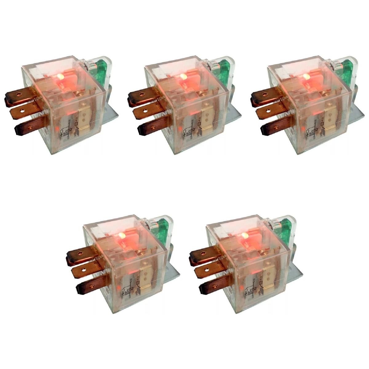 5 Relés Auxiliar Reversor com Resistor Fusível 40A LED 12V - DNI 8102 - (1)