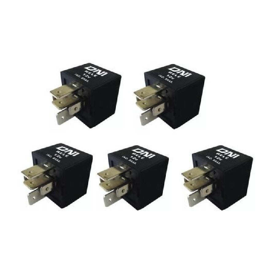 5 Relés Auxiliar 80A Reversor Selado 12V 5 Terminais Suporte Removível - DNI 8122 - (1)