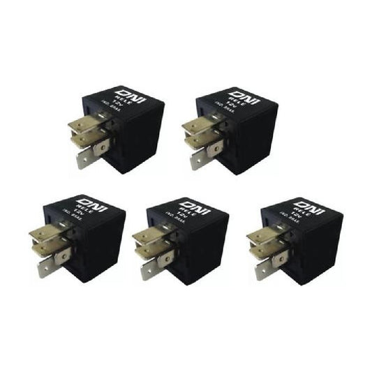 5 Relés Auxiliar 80A Reversor Selado 12V 5 Terminais Suporte Removível - DNI 8122 - (1)