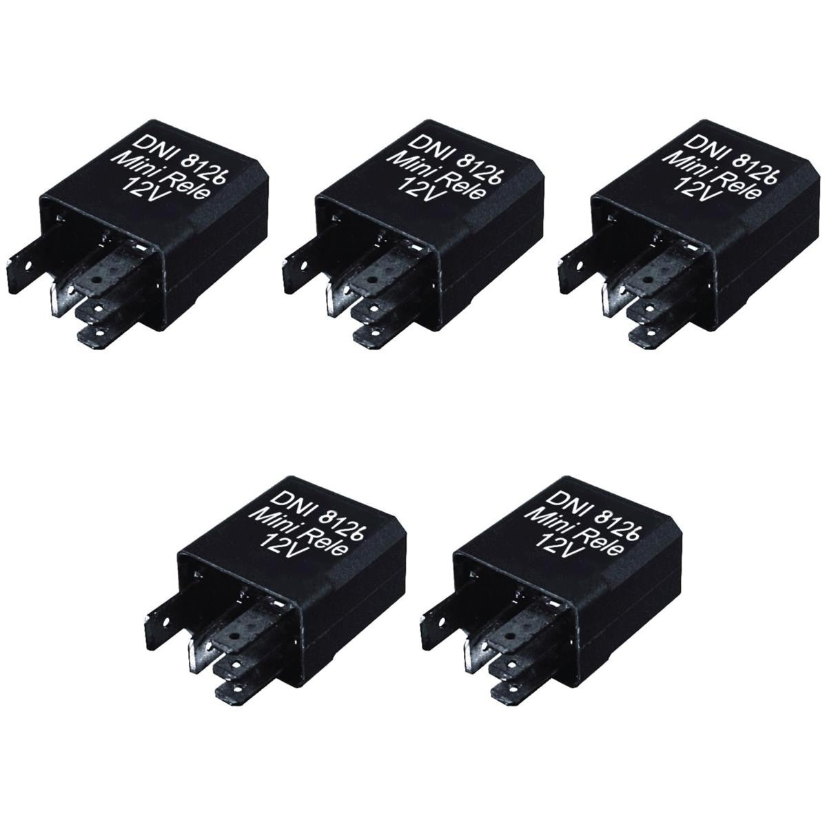 5 Mini Relés Auxiliar Reversor com Diodo 12V 5 Terminais - DNI 8126 - (1)