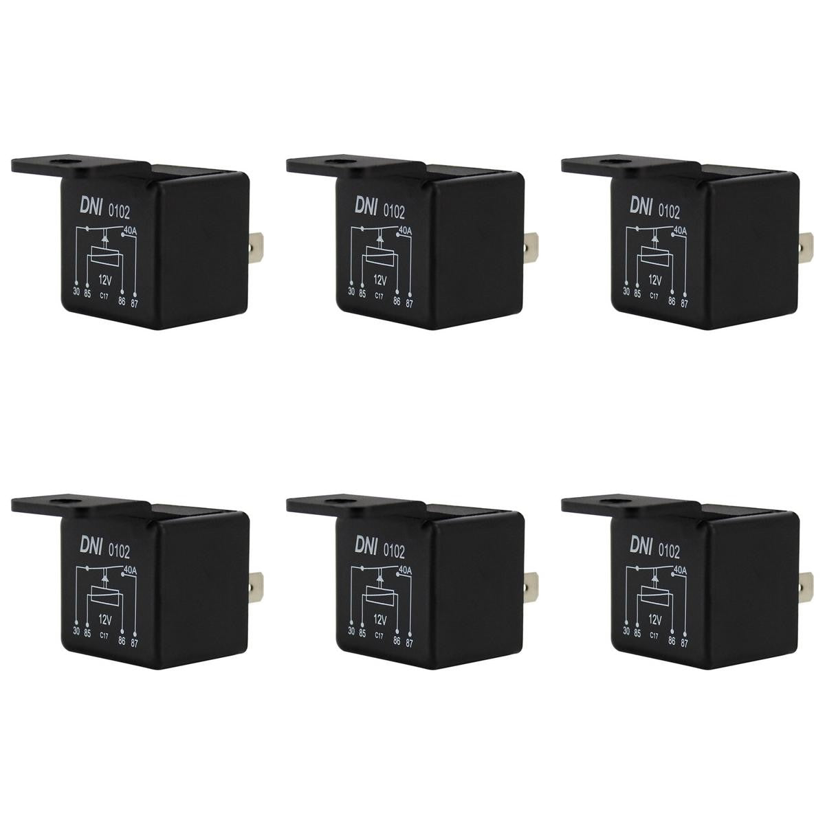 6 Relés Auxiliar Universal 12V 4 Terminais com Suporte - DNI 0102 - (1)