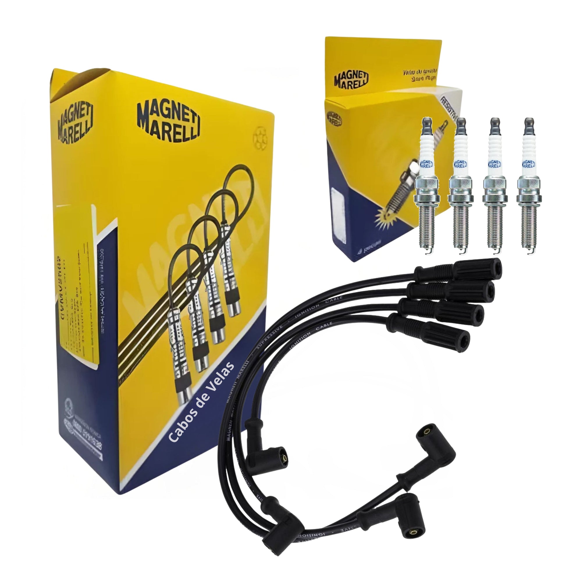 Jogo De Cabo E 4 Velas De Ignição - Magneti Marelli - BN8RSIPMM / CVMT6502 - (1)