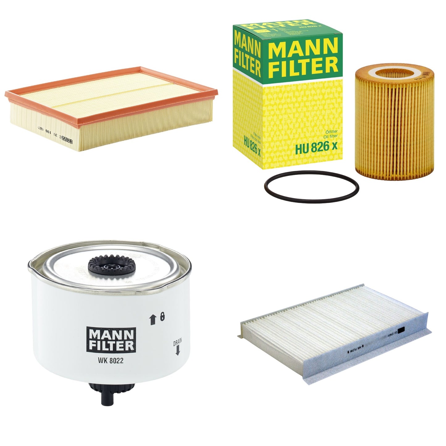 Kit Filtros de Ar Combustível Cabine Ar Condicionado Óleo - Mann-Filter - C31196 - CU2747/1 - HU826X - WK8022X - (1)