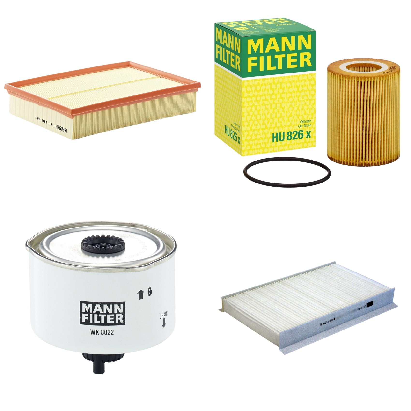 Kit Filtros de Ar Combustível Cabine Ar Condicionado Óleo - Mann-Filter - C31196 - CU2747/1 - HU826X - WK8022X - (1)