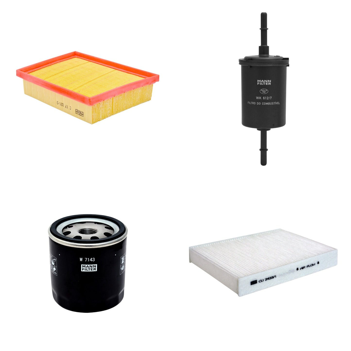 Kit Filtros de Ar Combustível Cabine Ar Condicionado Óleo - Mann-Filter - C17021/3 - CU2433/1 - W7143 - WK612/7 - (1)
