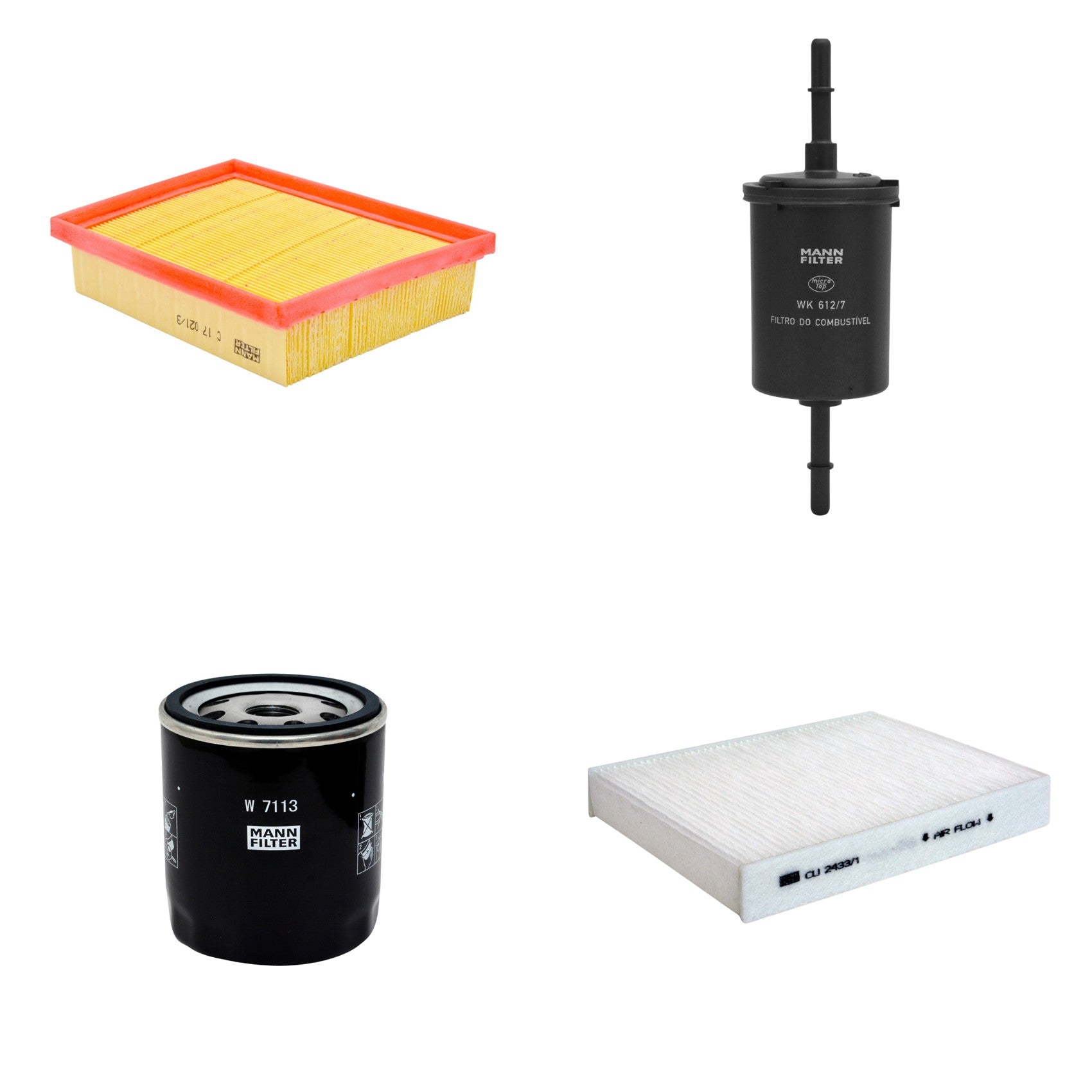 Kit Filtros de Ar Combustível Cabine Ar Condicionado Óleo - Mann-Filter - C17021/3 - CU2433/1 - W7113 - WK612/7 - (1)
