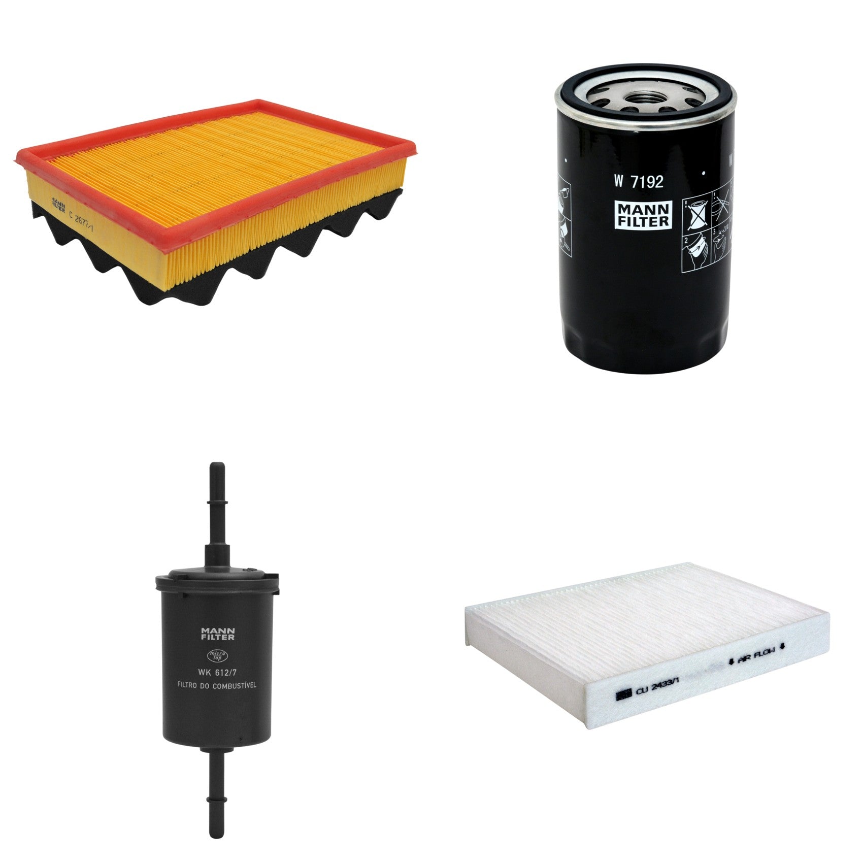 Kit Filtros de Ar Combustível Cabine Ar Condicionado Óleo - Mann-Filter - C2677/1 - CU2433/1 - W7192 - WK612/7 - (1)
