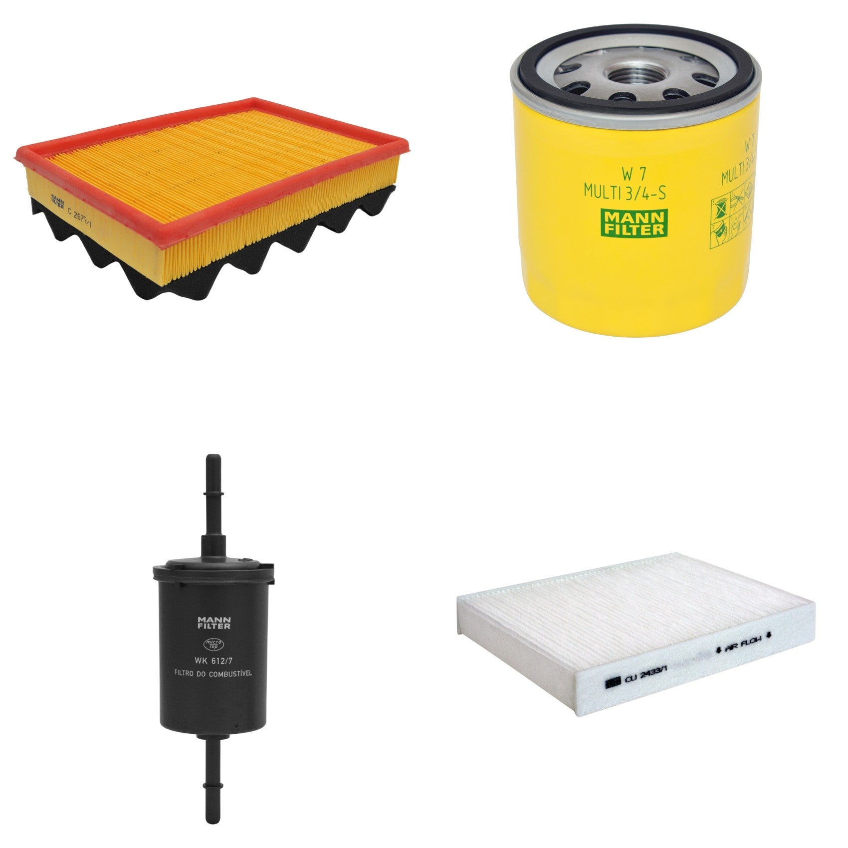 Kit Filtros de Ar Combustível Cabine Ar Condicionado Óleo - Mann-Filter - C2677/1 - CU2433/1 - W7MULTI3/4-S - WK612/7 - (1)