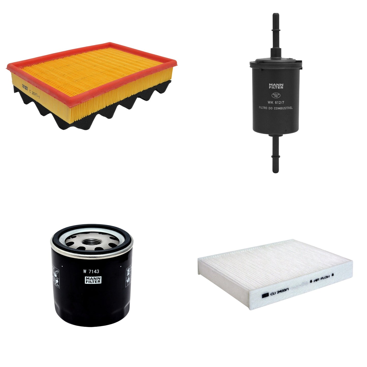 Kit Filtros de Ar Combustível Cabine Ar Condicionado Óleo - Mann-Filter - C2677/1 - CU2433/1 - W7143 - WK612/7 - (1)