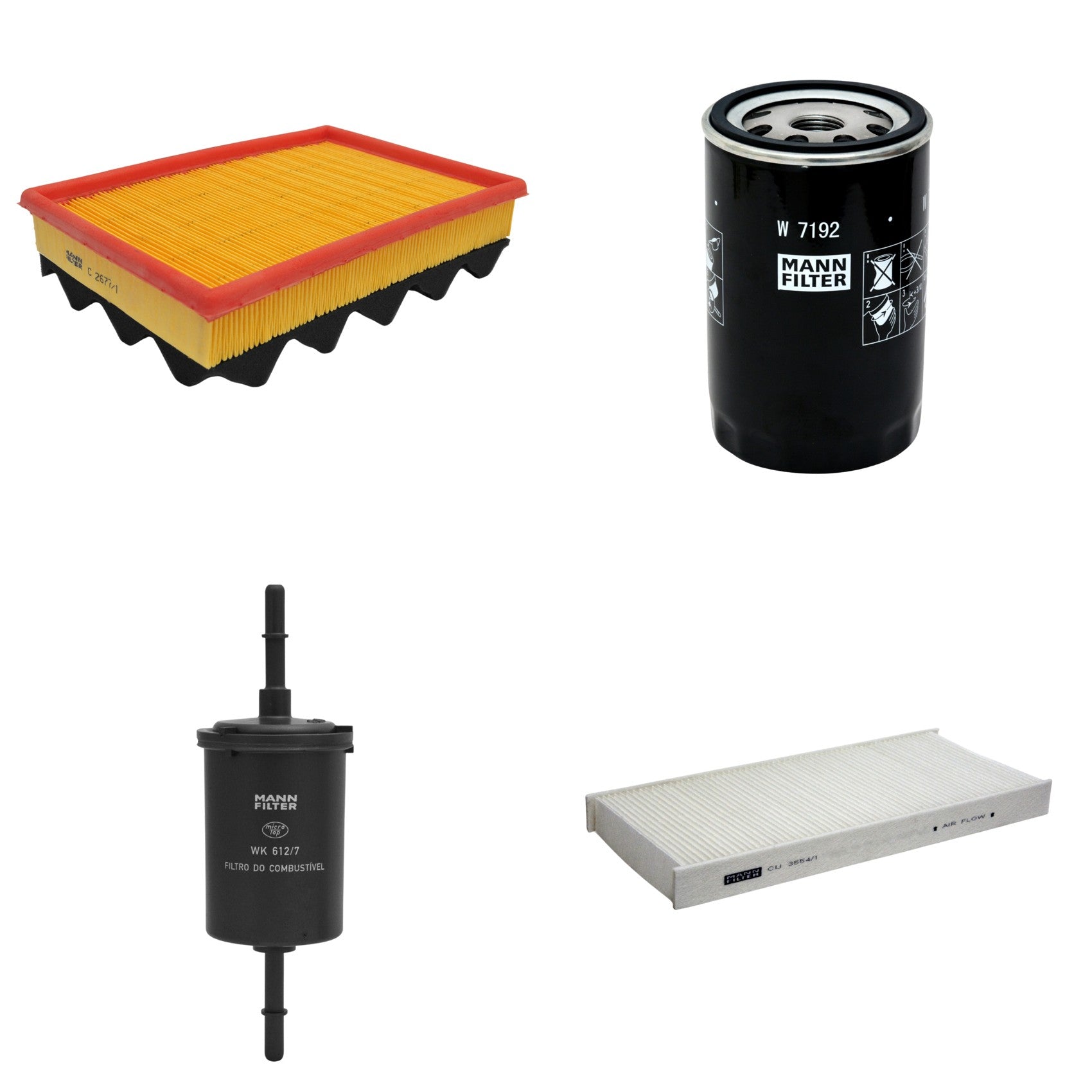 Kit Filtros de Ar Combustível Cabine Ar Condicionado Óleo - Mann-Filter - C2677/1 - CU3554/1 - W7192 - WK612/7 - (1)