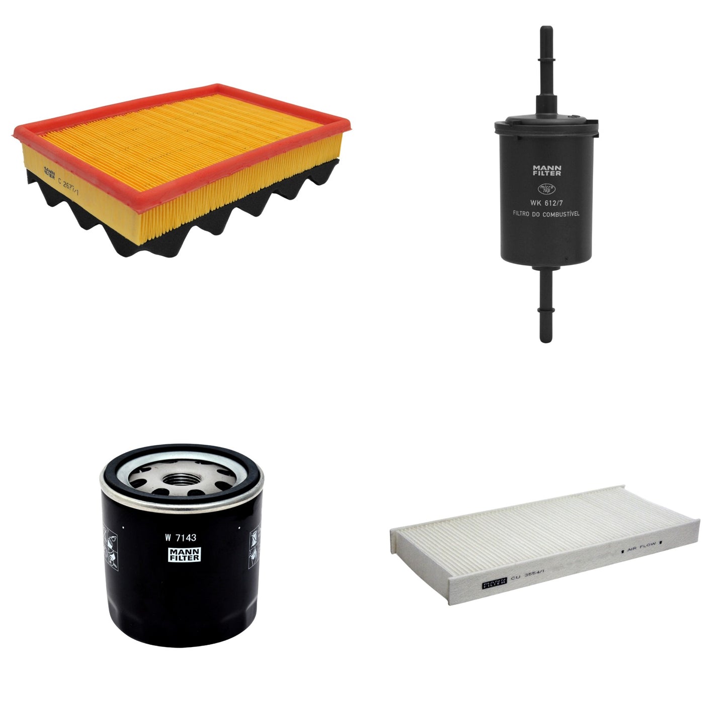 Kit Filtros de Ar Combustível Cabine Ar Condicionado Óleo - Mann-Filter - C2677/1 - CU3554/1 - W7143 - WK612/7 - (1)
