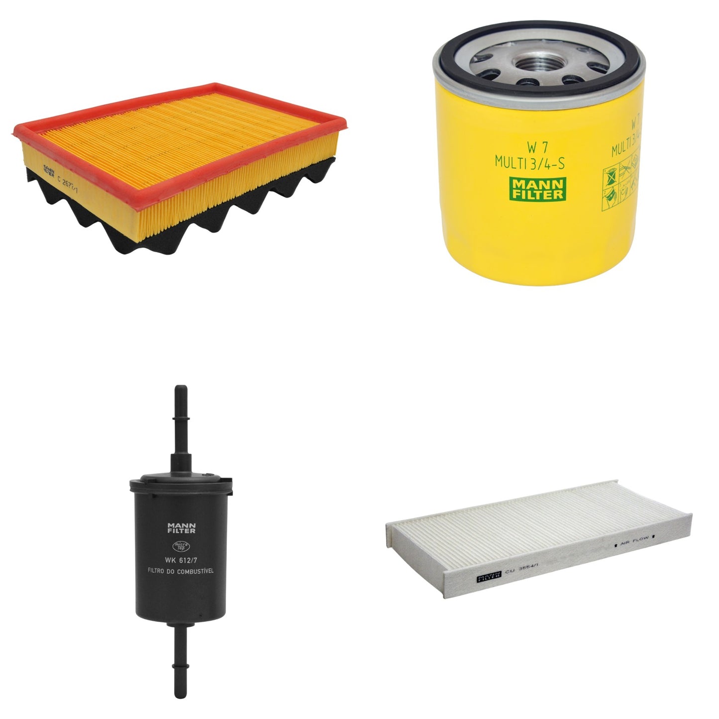 Kit Filtros de Ar Combustível Cabine Ar Condicionado Óleo - Mann-Filter - C2677/1 - CU3554/1 - W7MULTI3/4-S - WK612/7 - (1)