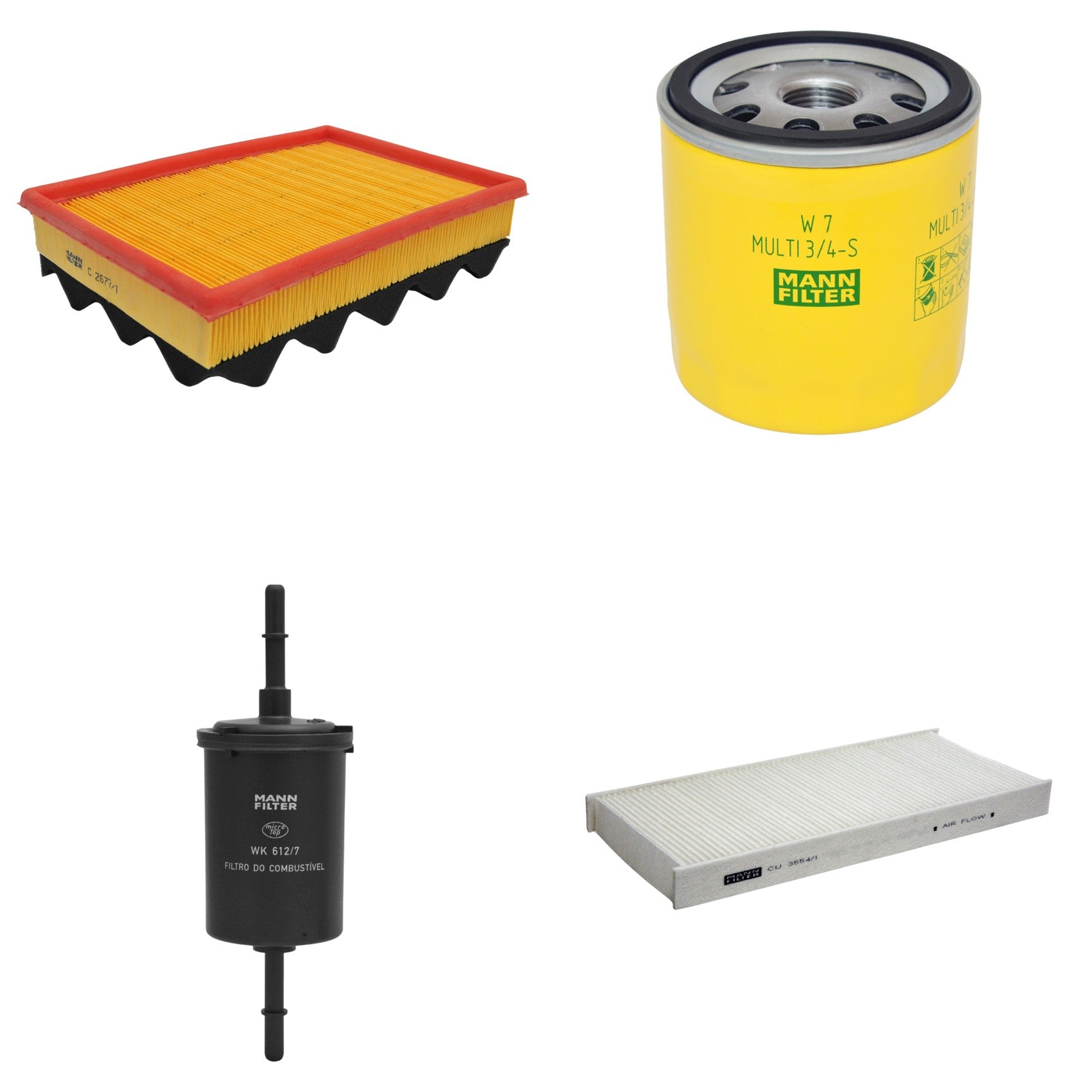 Kit Filtros de Ar Combustível Cabine Ar Condicionado Óleo - Mann-Filter - C2677/1 - CU3554/1 - W7MULTI3/4-S - WK612/7 - (1)