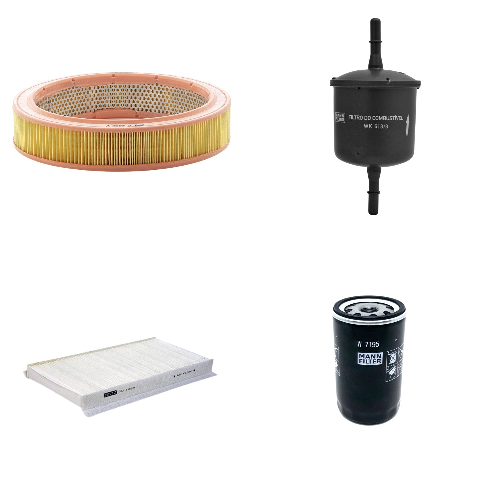 Kit Filtros de Ar Combustível Cabine Ar Condicionado Óleo - Mann-Filter - C2852/2 - CU3162/1 - W7195 - WK613/3 - (1)
