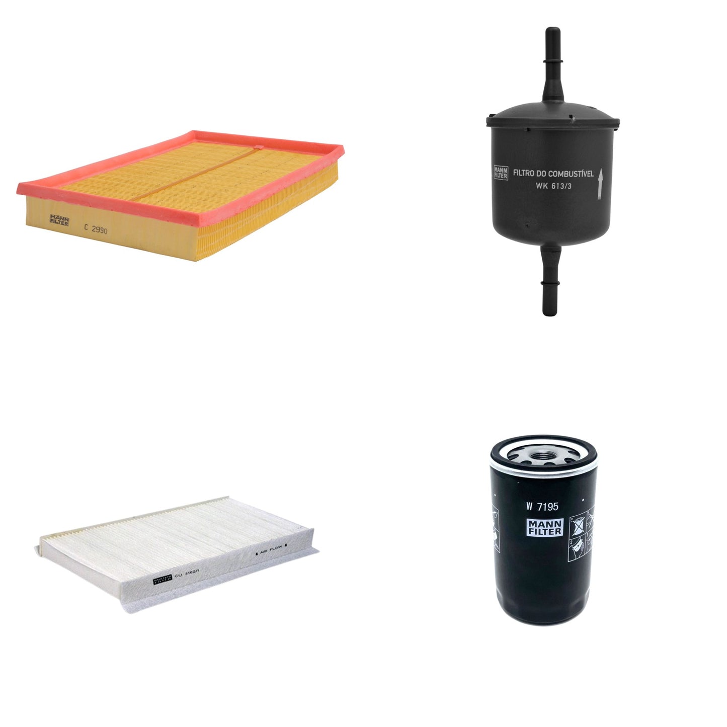 Kit Filtros de Ar Combustível Cabine Ar Condicionado Óleo - Mann-Filter - C2990 - CU3162/1 - W7195 - WK613/3 - (1)