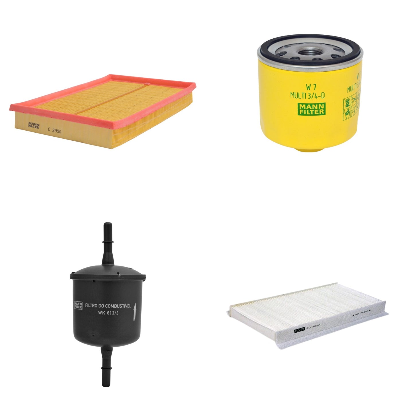 Kit Filtros de Ar Combustível Cabine Ar Condicionado Óleo - Mann-Filter - C2990 - CU3162/1 - W7MULTI3/4-D - WK613/3 - (1)