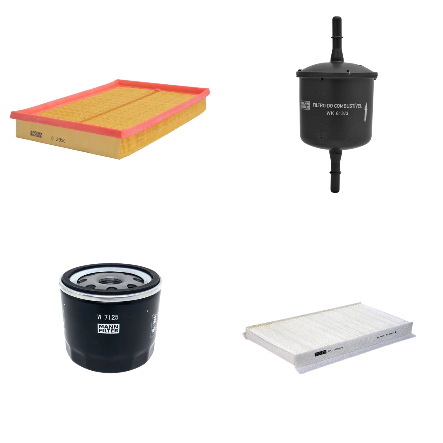 Kit Filtros de Ar Combustível Cabine Ar Condicionado Óleo - Mann-Filter - C2990 - CU3162/1 - W7125 - WK613/3 - (1)