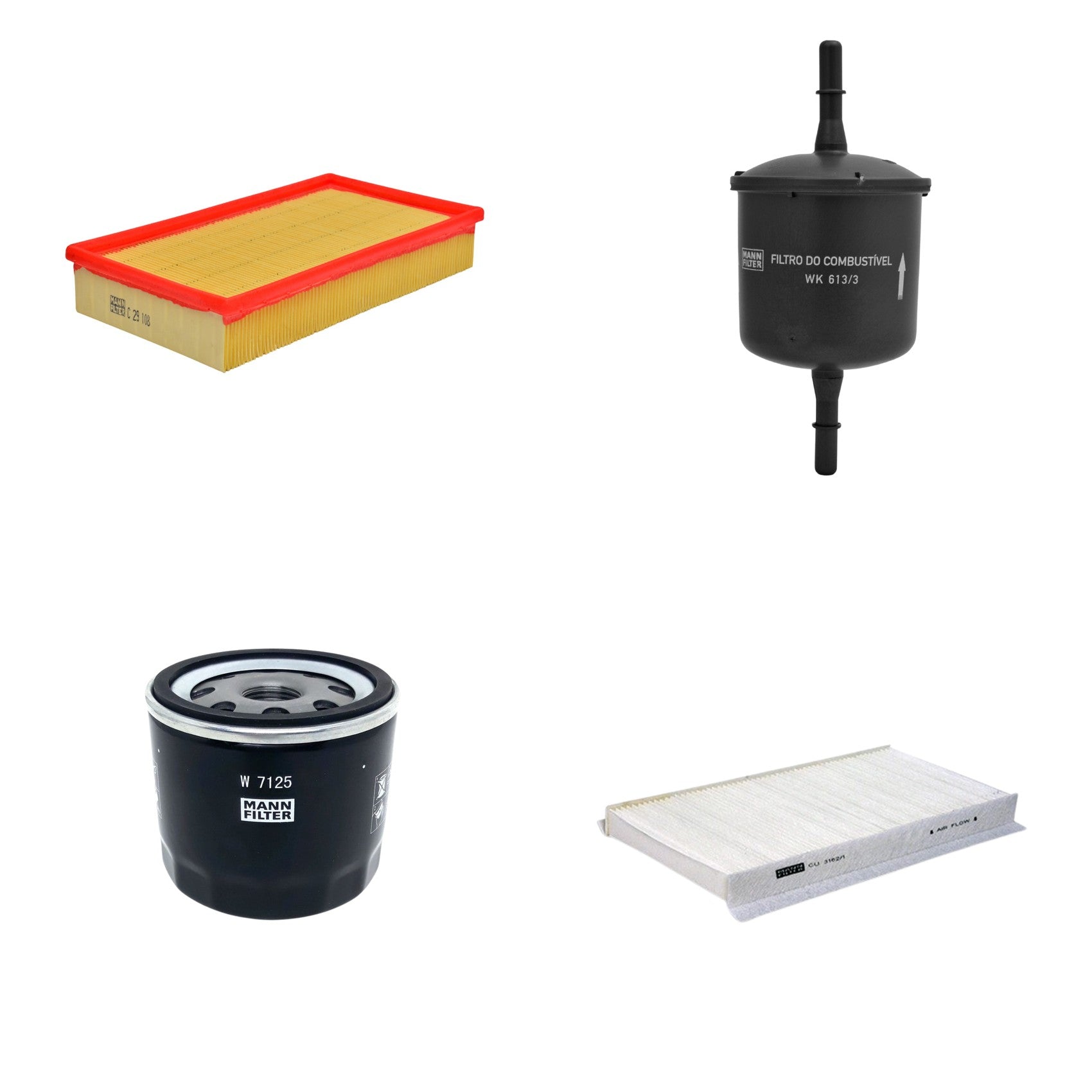 Kit Filtros de Ar Combustível Cabine Ar Condicionado Óleo - Mann-Filter - C29108 - CU3162/1 - W7125 - WK613/3 - (1)