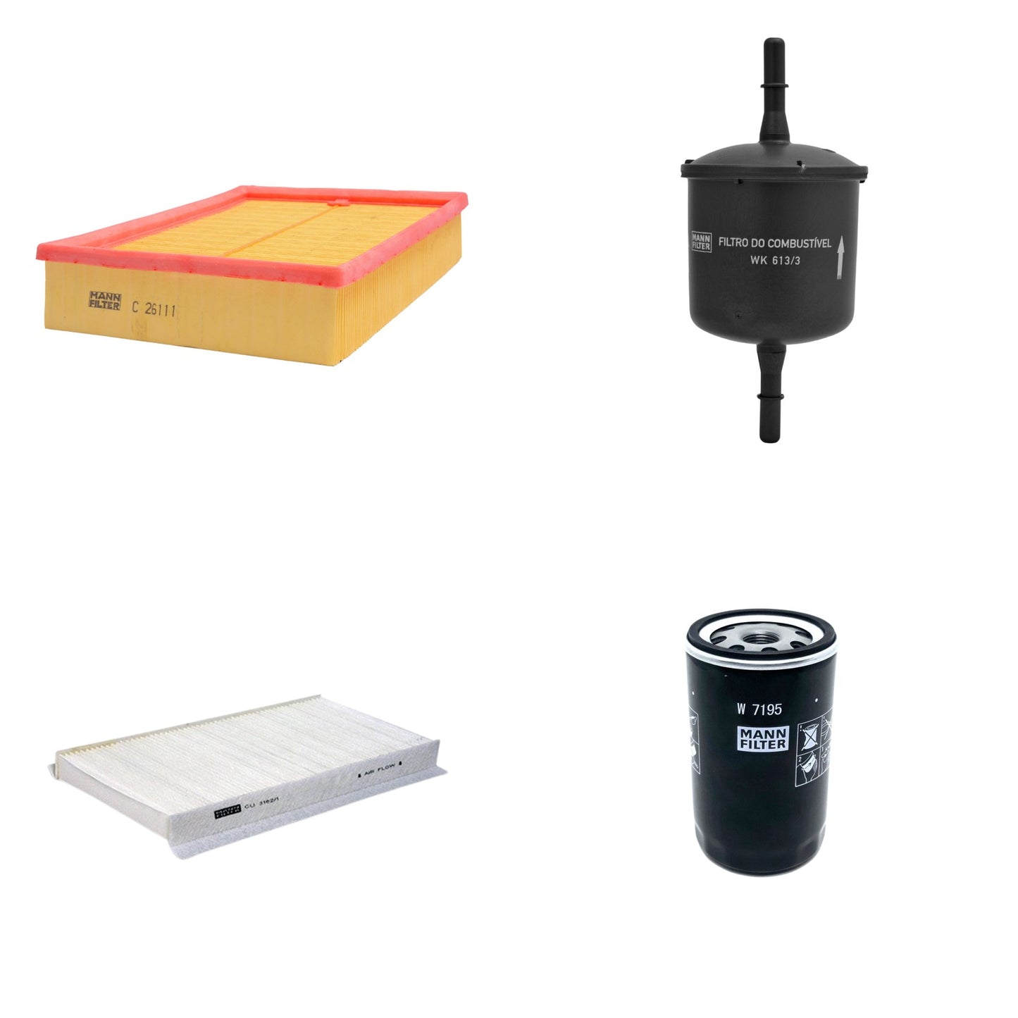 Kit Filtros de Ar Combustível Cabine Ar Condicionado Óleo - Mann-Filter - C26111 - CU3162/1 - W7195 - WK613/3 - (1)