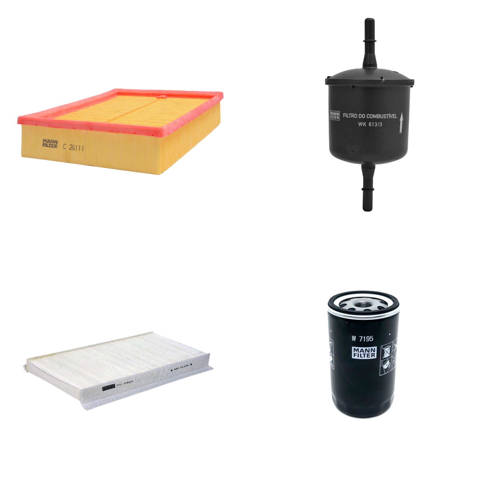 Kit Filtros de Ar Combustível Cabine Ar Condicionado Óleo - Mann-Filter - C26111 - CU3162/1 - W7195 - WK613/3 - (1)