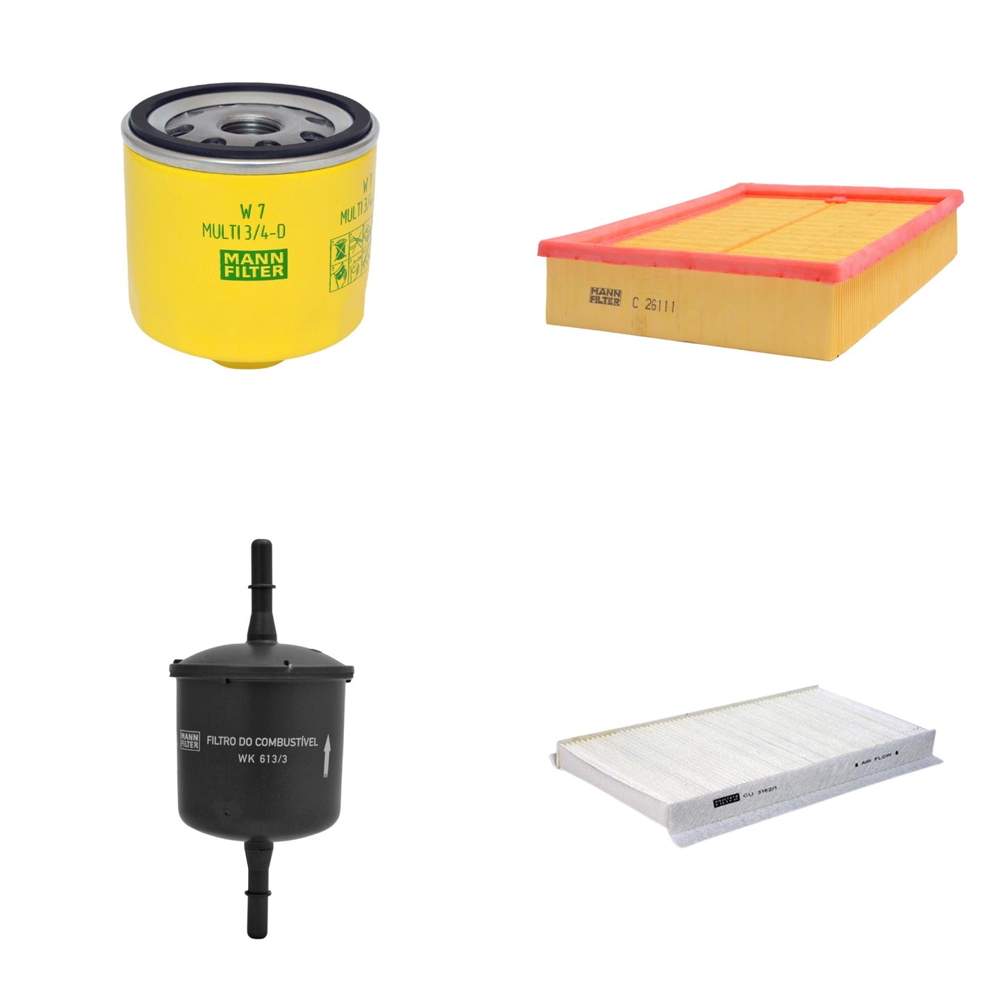 Kit Filtros de Ar Combustível Cabine Ar Condicionado Óleo - Mann-Filter - C26111 - CU3162/1 - W7MULTI3/4-D - WK613/3 - (1)