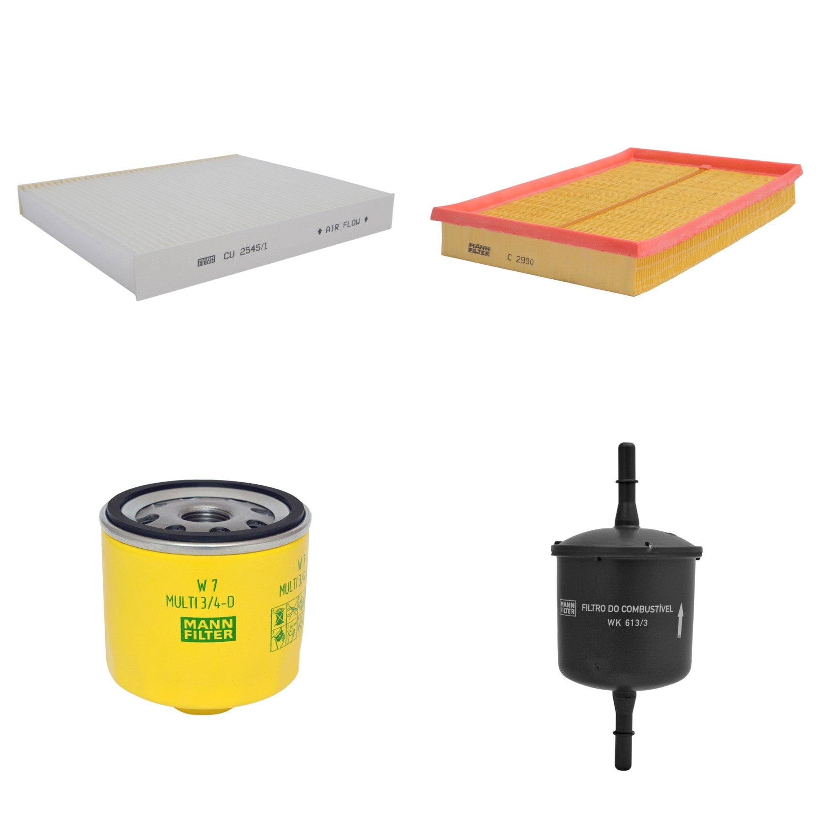 Kit Filtros de Ar Combustível Cabine Ar Condicionado Óleo - Mann-Filter - C2990 - CU2545/1 - W7MULTI3/4-D - WK613/3 - (1)