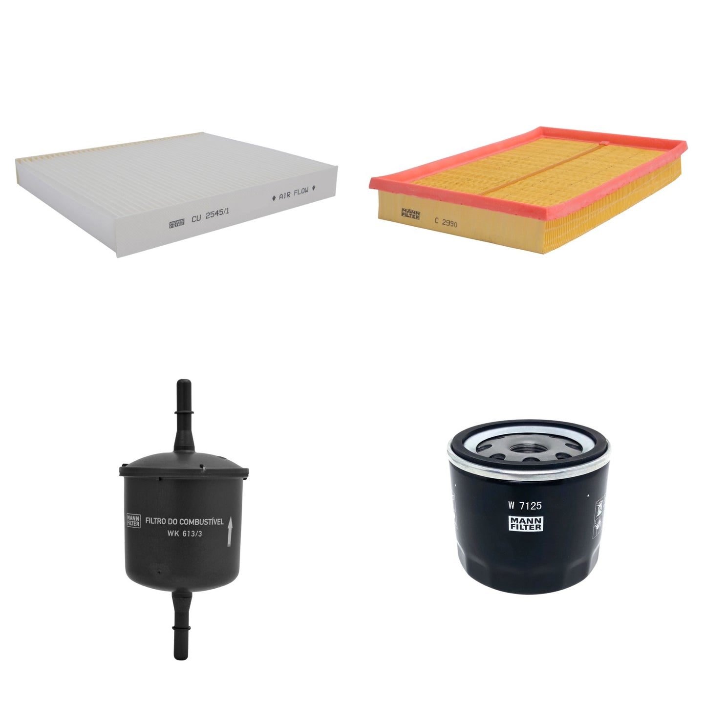 Kit Filtros de Ar Combustível Cabine Ar Condicionado Óleo - Mann-Filter - C2990 - CU2545/1 - W7125 - WK613/3 - (1)