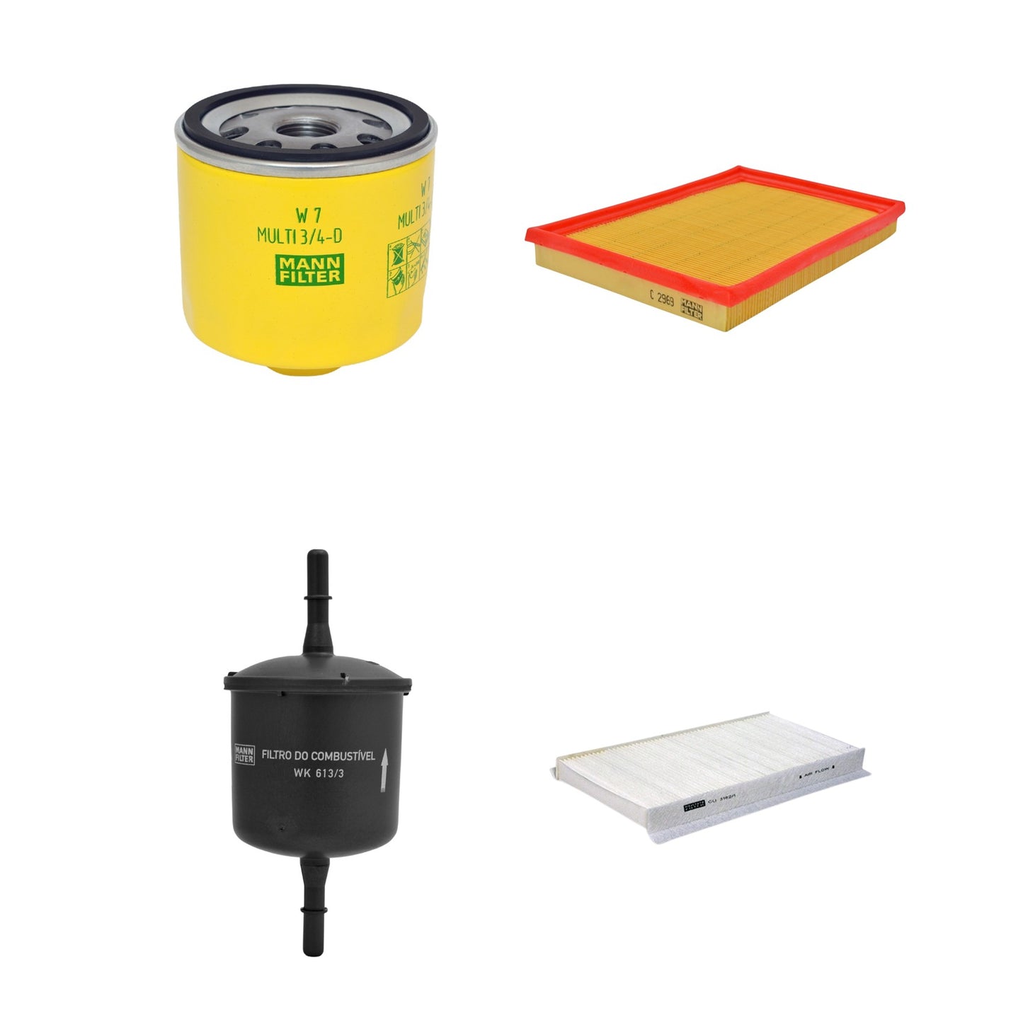 Kit Filtros de Ar Combustível Cabine Ar Condicionado Óleo - Mann-Filter - C2969 - CU3162/1 - W7MULTI3/4-D - WK613/3 - (1)