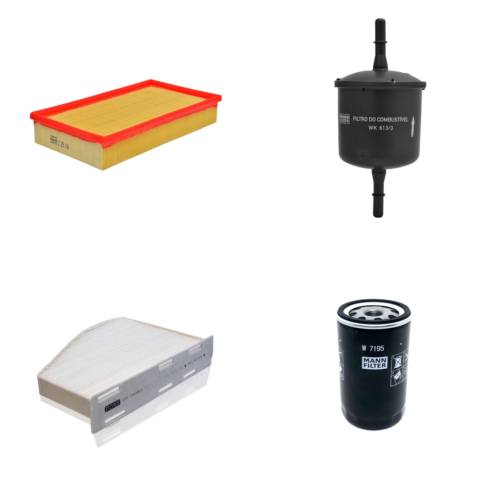 Kit Filtros de Ar Combustível Cabine Ar Condicionado Óleo - Mann-Filter - C29108 - CU2939/2 - W7195 - WK613/3 - (1)