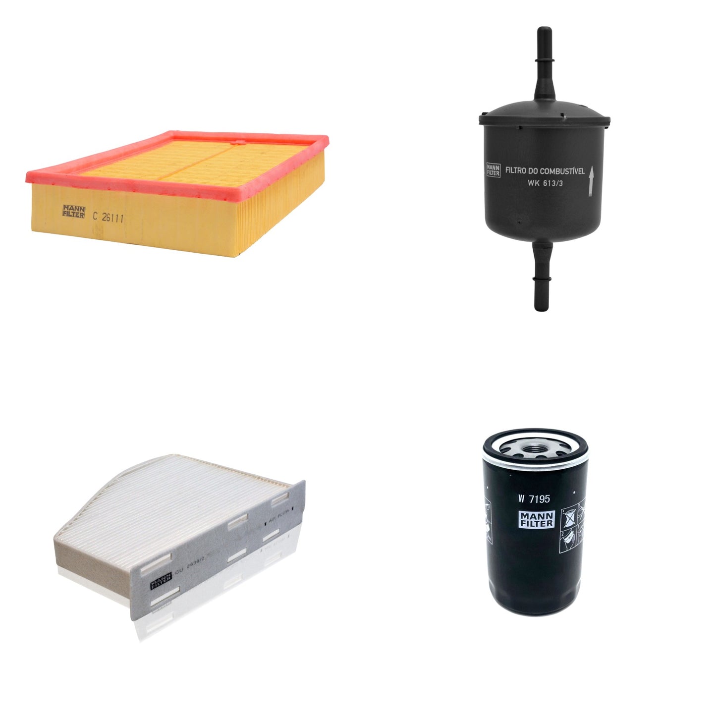 Kit Filtros de Ar Combustível Cabine Ar Condicionado Óleo - Mann-Filter - C26111 - CU2939/2 - W7195 - WK613/3 - (1)