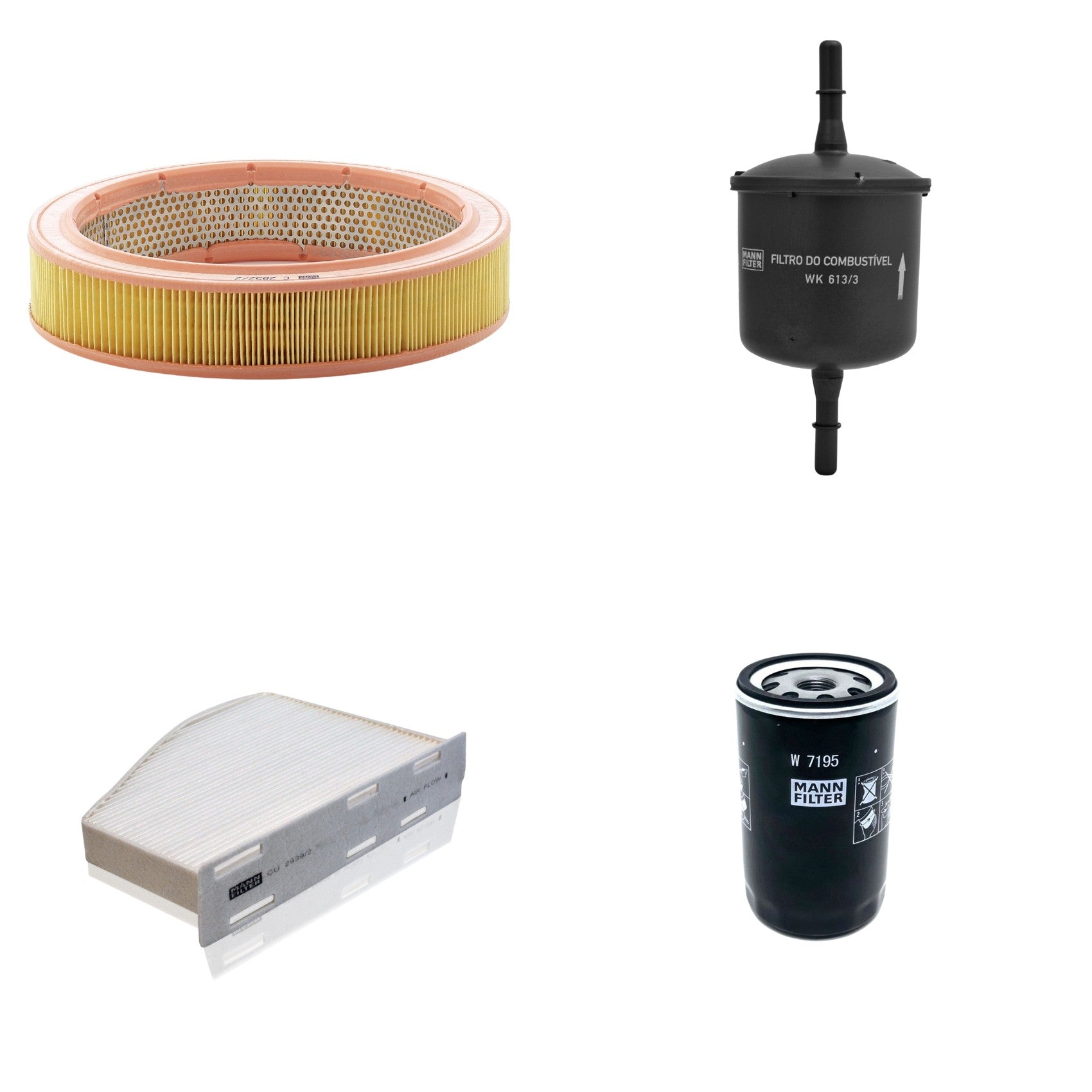 Kit Filtros de Ar Combustível Cabine Ar Condicionado Óleo - Mann-Filter - C2852/2 - CU2939/2 - W7195 - WK613/3 - (1)
