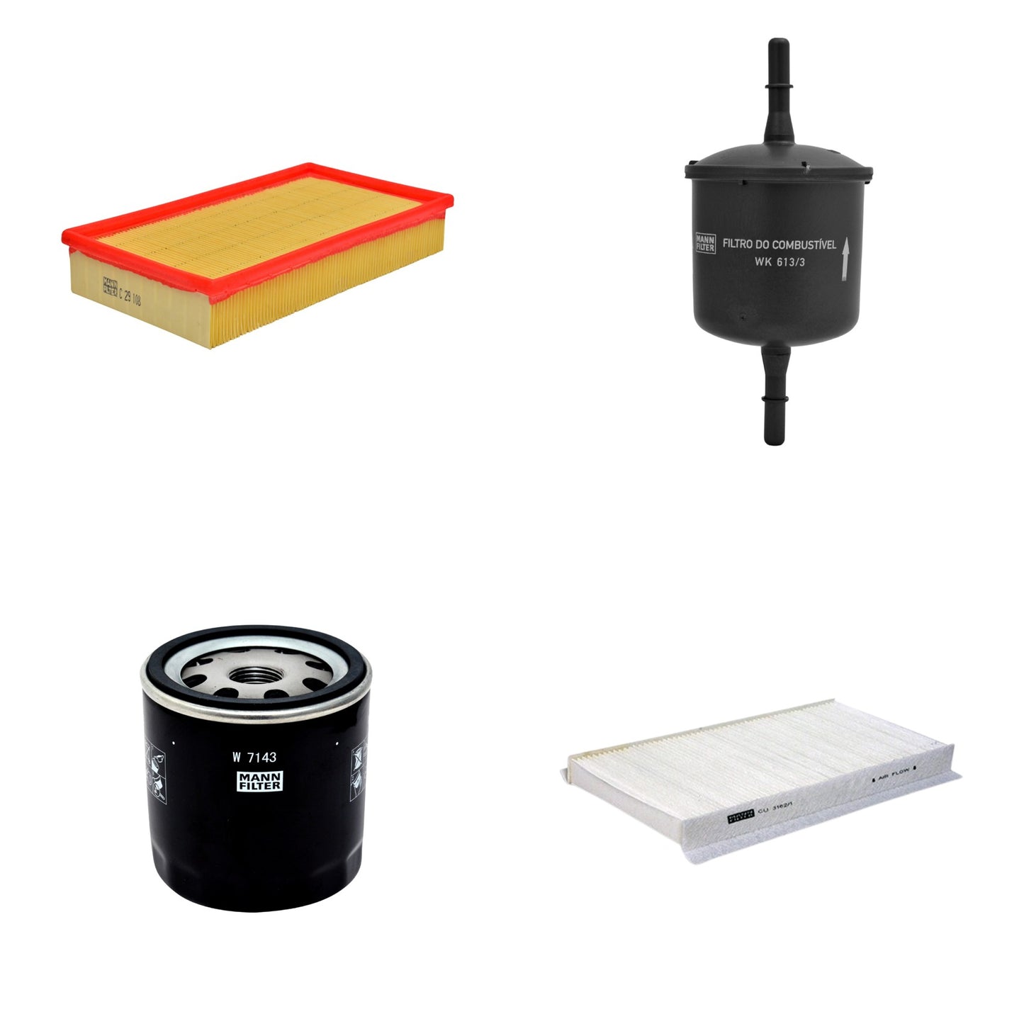 Kit Filtros de Ar Combustível Cabine Ar Condicionado Óleo - Mann-Filter - C29108 - CU3162/1 - W7143 - WK613/3 - (1)
