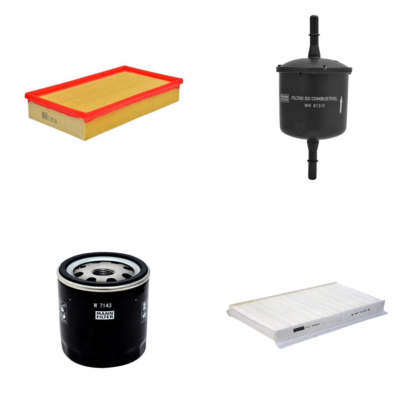 Kit Filtros de Ar Combustível Cabine Ar Condicionado Óleo - Mann-Filter - C29108 - CU3162/1 - W7143 - WK613/3 - (1)