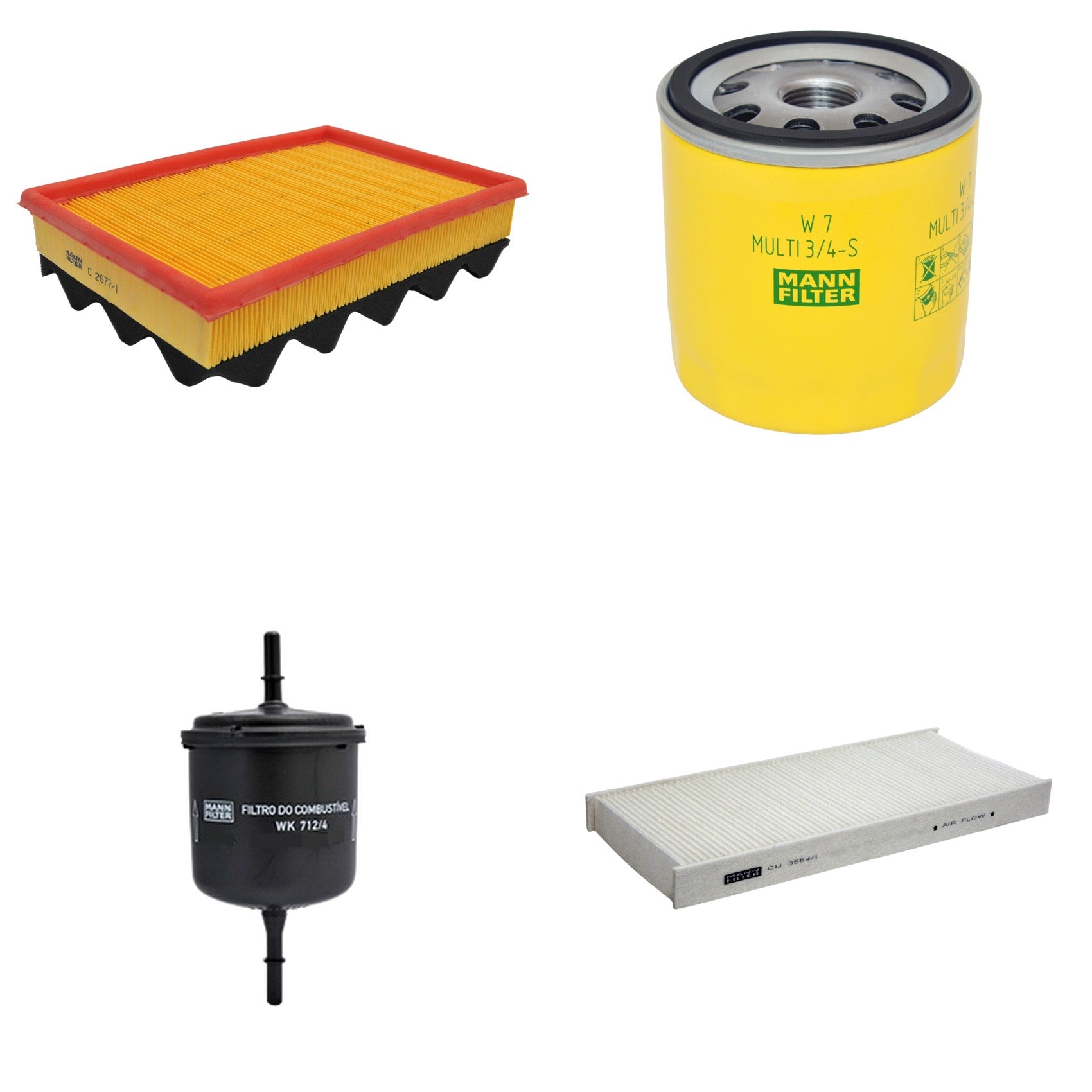 Kit Filtros de Ar Combustível Cabine Ar Condicionado Óleo - Mann-Filter - C2677/1 - CU3554/1 - W7MULTI3/4-S - WK712/4 - (1)