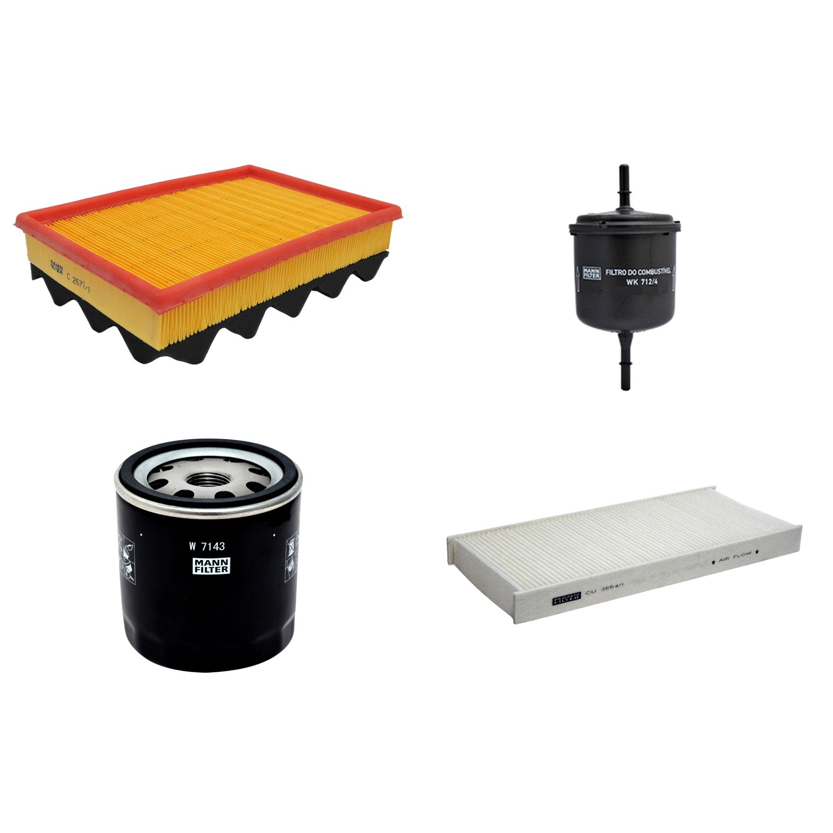 Kit Filtros de Ar Combustível Cabine Ar Condicionado Óleo - Mann-Filter - C2677/1 - CU3554/1 - W7143 - WK712/4 - (1)